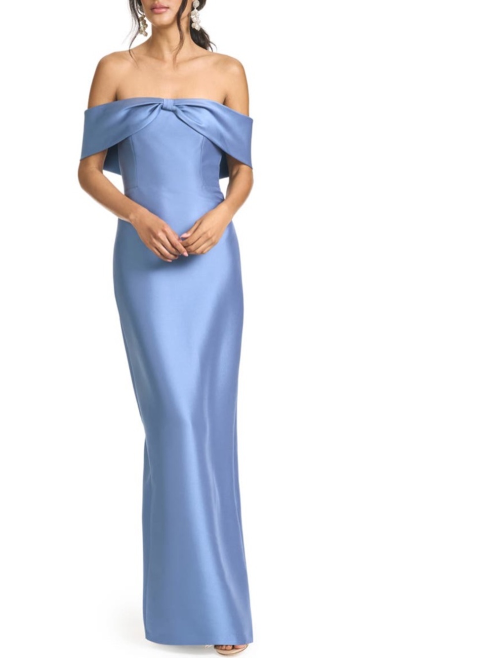 NEW SACHIN BABI Twilight Blue MICHELLE Off the Shoulder BOW Mikado GOWN 8 - Picture 12 of 13